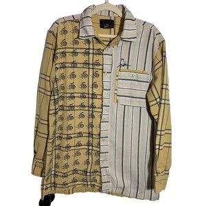 FUBU The Collection Mens Size L Yellow and White Plaid Button Down 100% Cotton